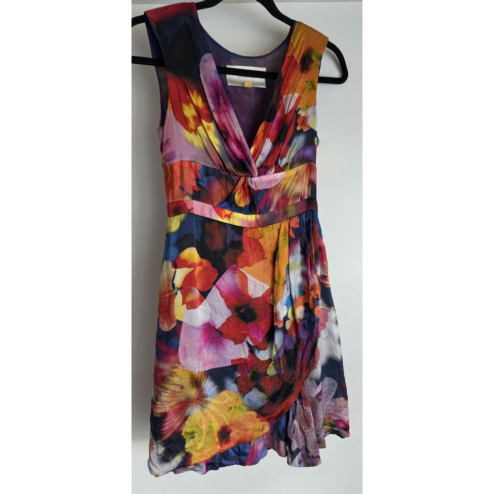 LEIFSDOTTIR Anthropologie Women's Silk Sleeveless Floral Dress Size 0 Multicolor